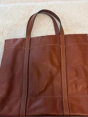 Fossil Cognac Leather Tote Bag